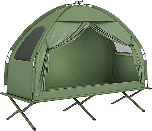 Outsunny Catre plegable para una sola persona, tienda de campaña fuera del suelo, cama cubierta al aire libre con bolsa de transporte para