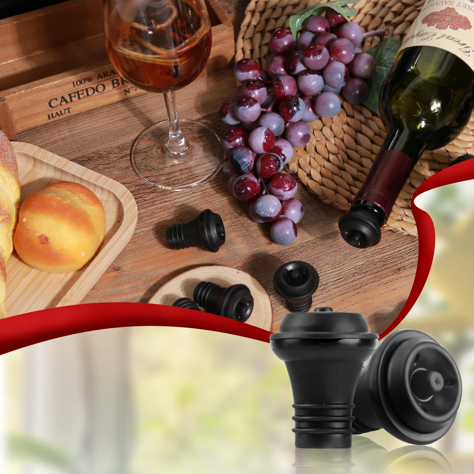 24 tapones de vino al vacío, tapones de vino de goma, tapones de vacío para preservar el sabor del vino, tapones de vacío para mantener tu vino fresco