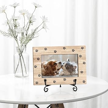 Paw Prints Picture Frame, Photo Frame Gift for Pet Owner, Sympathy Gifts for Dog & Cat Owner, 4x6 Picture Frame With Stand, Horizontal Tabletop Frame -41