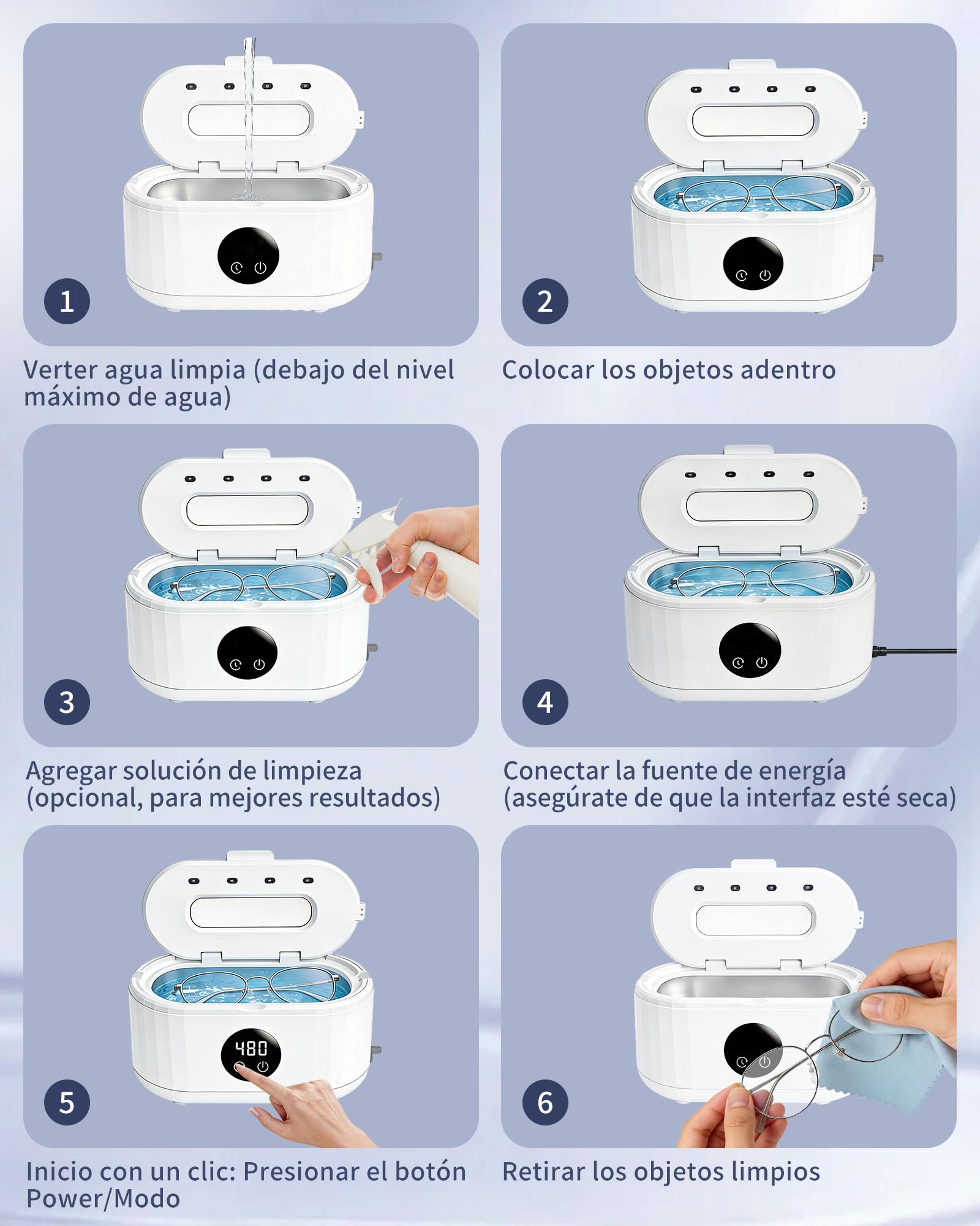 Pulitore ultrasuoni, pulitore ad ultrasuoni portatile con cinque impostazioni di tempo a LED UV ad alta frequenza 50KHz, ultrasonic cleaner da 350 ml, adatto per gioielli, occhiali, anelli e orologi