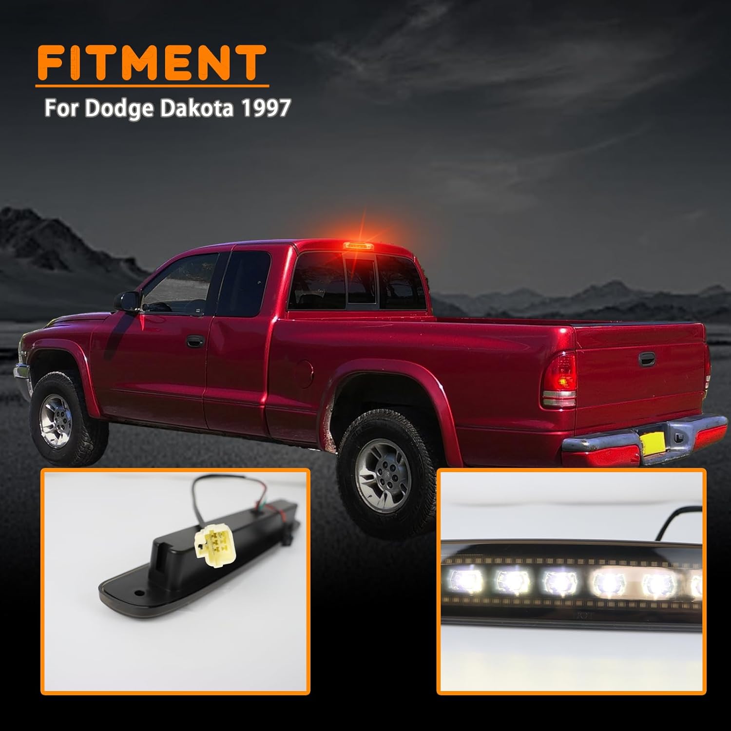 Smoked Lens LED 3rd Third Brake Light Replacement for Dodge Dakota 1997-2011,Roof Cargo Light Center High Mount Stop Lamp Smoked Lens