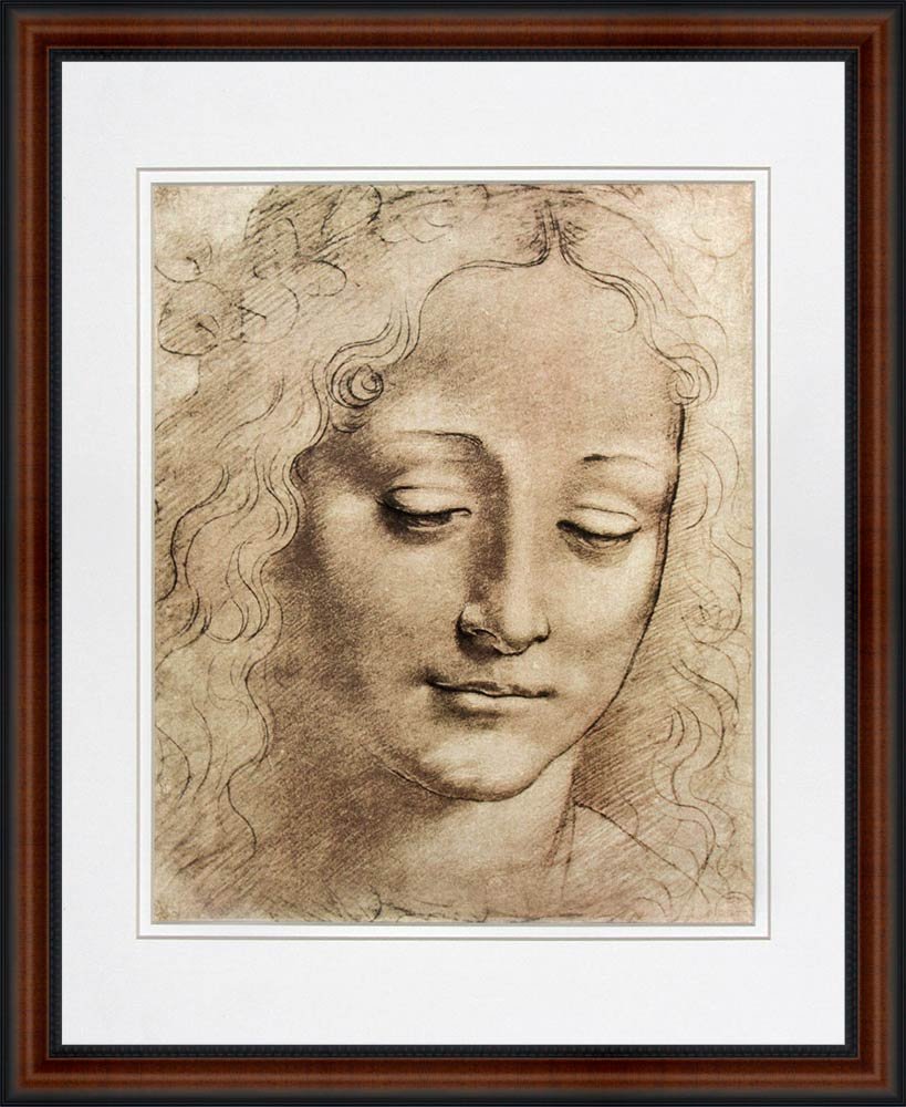 Head of a Young Girl by Leonardo da Vinci Framed Art Print Poster Custom Made Real Wood Dark Walnut with Black Trim Frame (18 1/4 x 22 1/4")