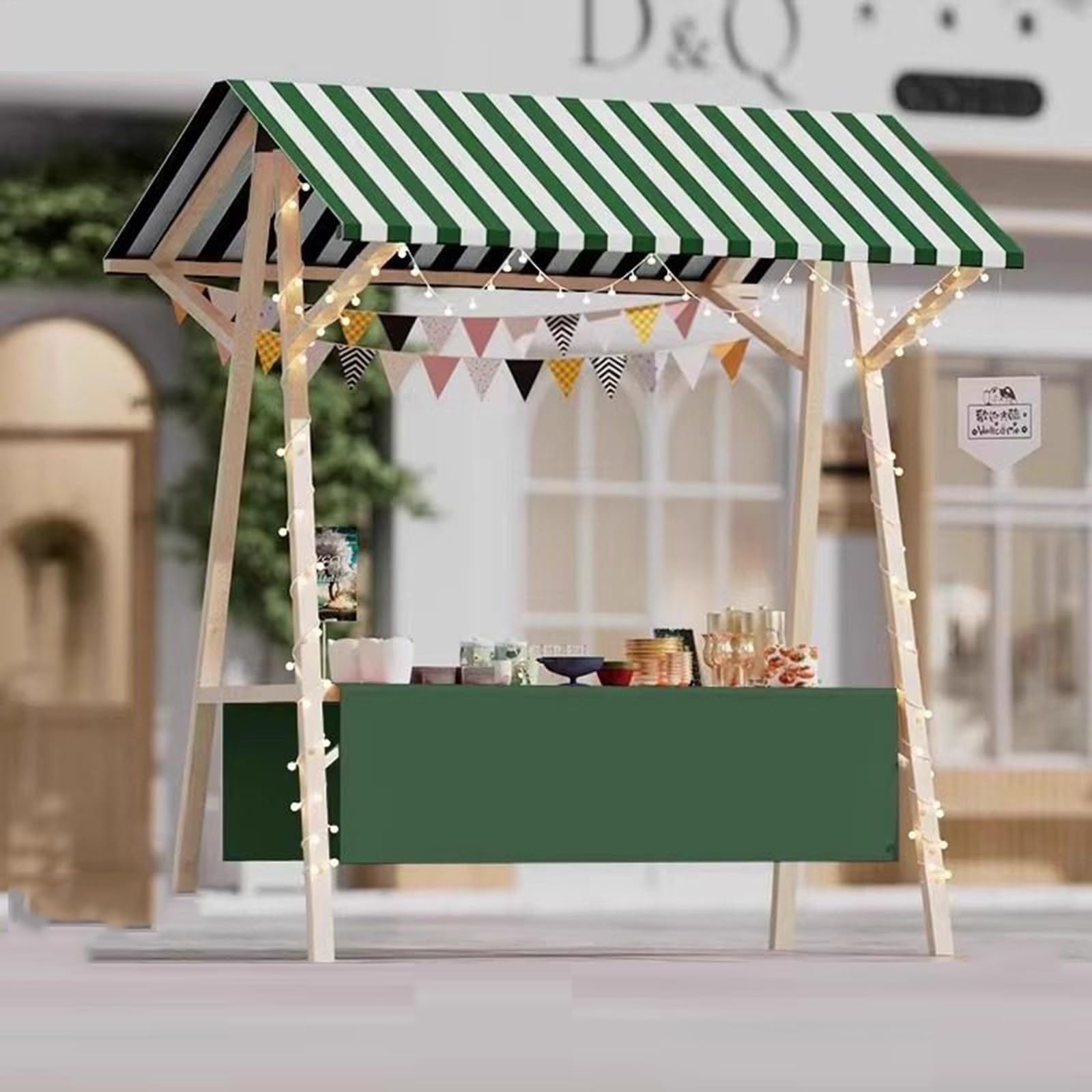 Soporte plegable de madera con toldo, cabina de vendedor portátil para mercados de agricultores, ferias de manualidades y eventos al aire libre, fácil de montar y almacenar