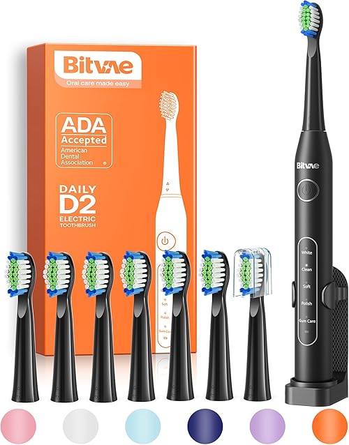 Bitvae Electric Toothbrush for Adults - Ultrasonic Electric Toothbrushes with 8 Brush Heads, ADA Accepted Powe