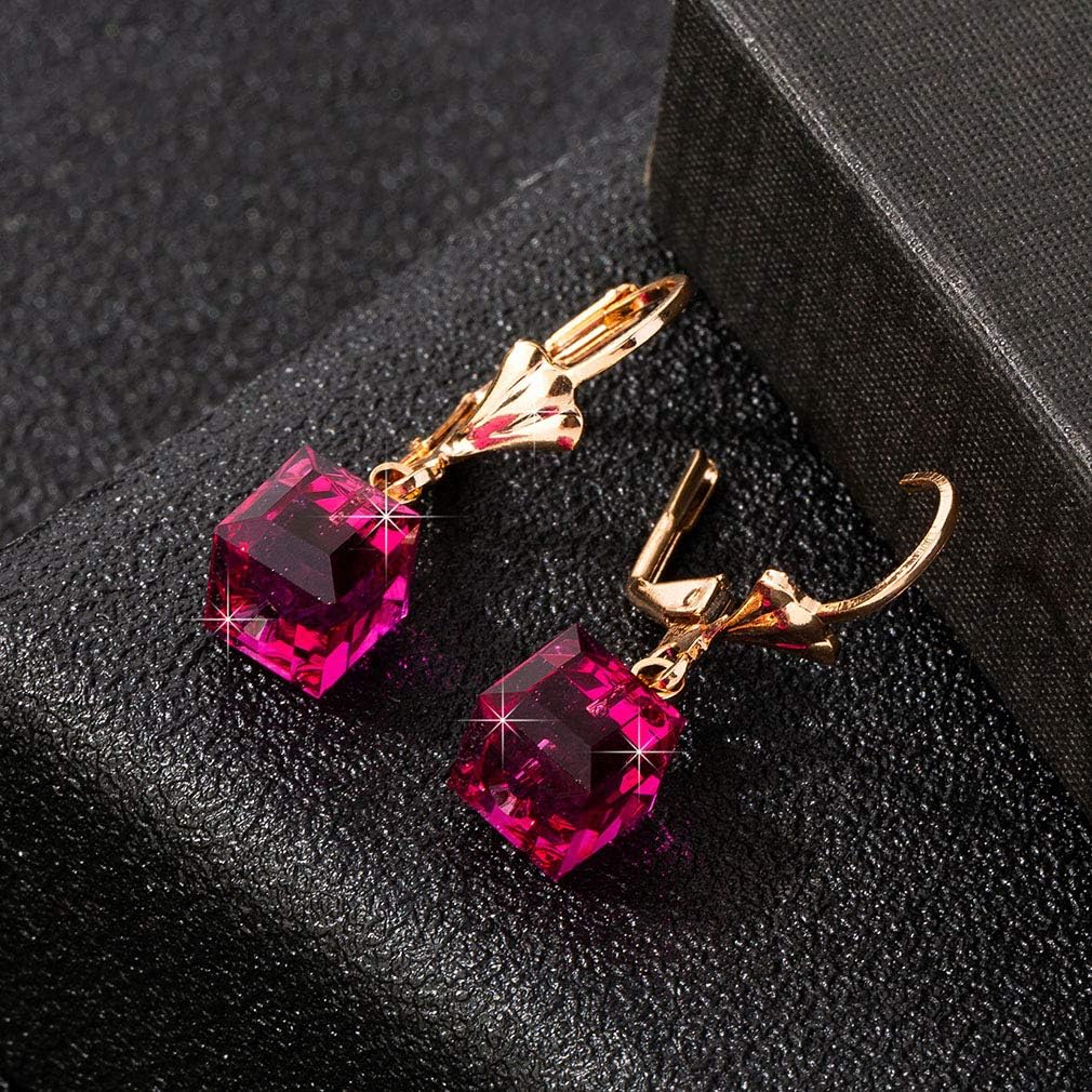 Austrian Crystal Cube Drop Earrings for Women Leverback Dangle Earrings 14K Gold Plated Hypoallergenic Jewelry - Image 3