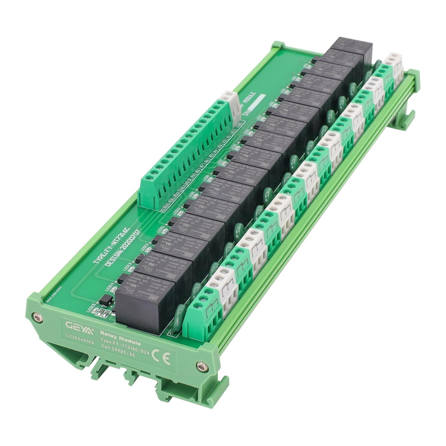 GEYA 16 Channel Relay Board MPA Electromagnetic Independent Relay Module 1NC1NO DIN Rail(FY-T7316C-12VDCAC)