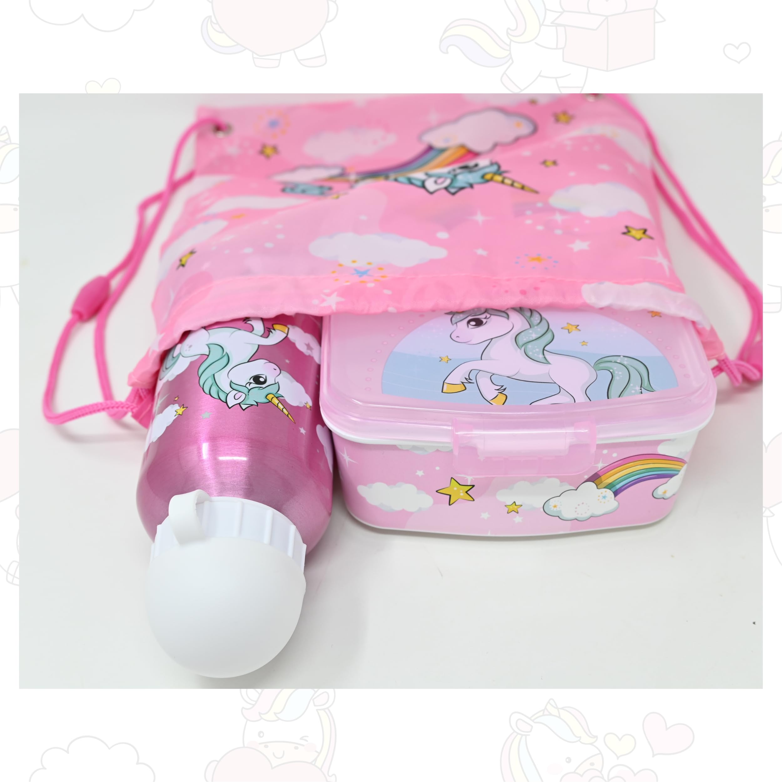 Ensemble sac à dos licorne pour fille - Boîte à déjeuner, gourde et sac de gym - Ensemble 3 pièces
