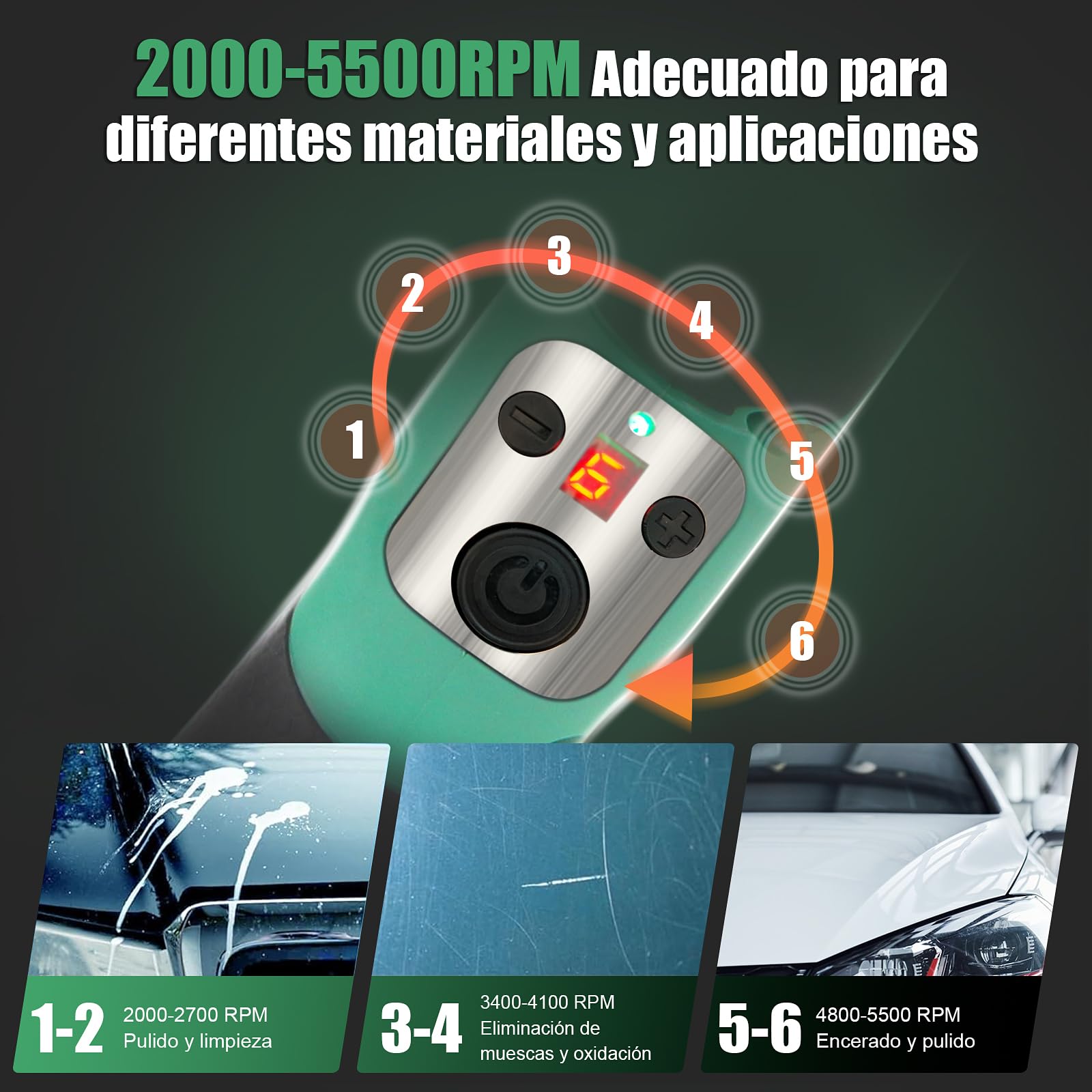 BATOCA S5 Mini Pulidora Coche Inalambrica Pulidora Orbital Rotativa Para el Pulido de Detalles de Automóviles con Almohadillas de Pulido de 25/50/75mm Perfecta para Detailing Coche Kit Batería de 12V