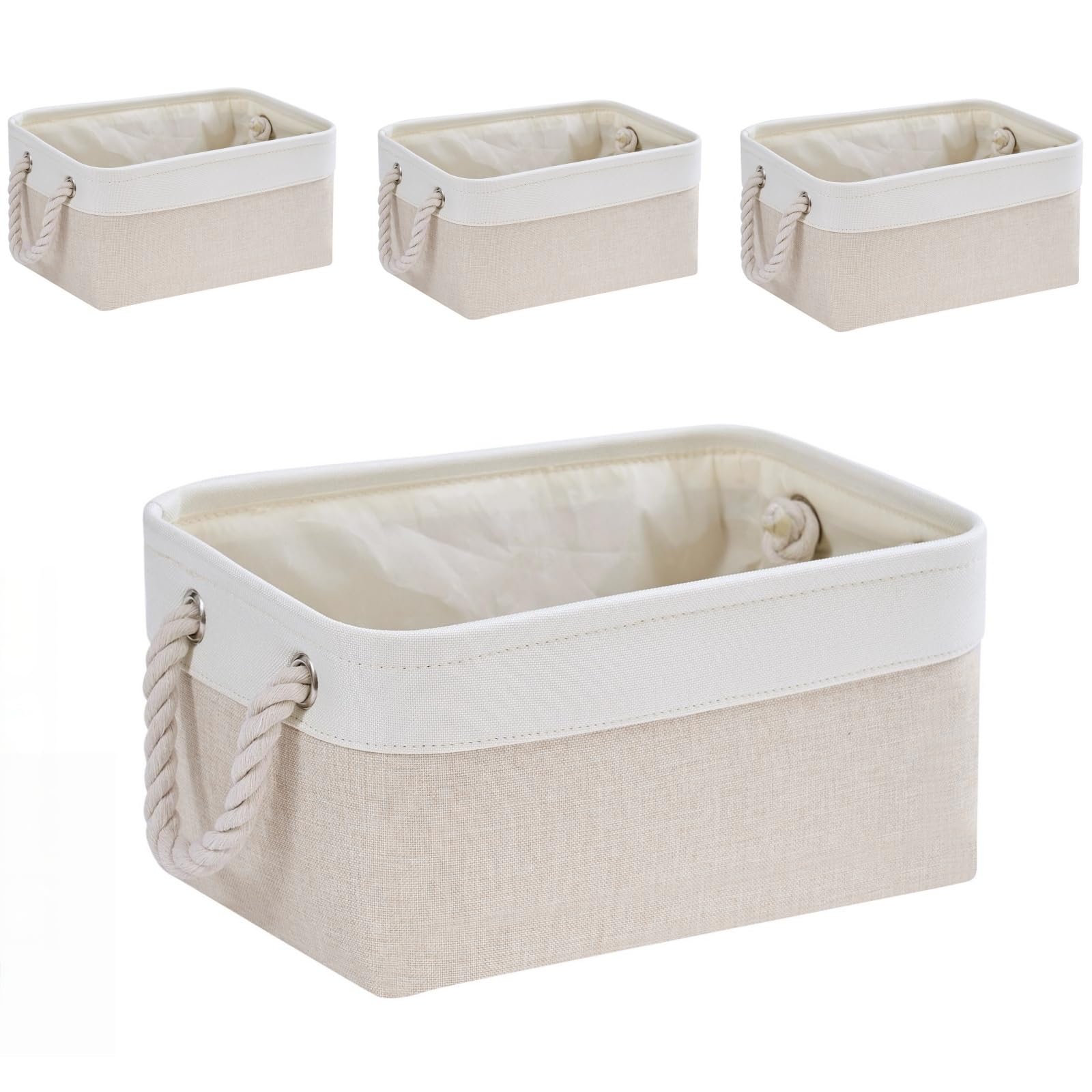 Mangata Cesto portaoggetti in tessuto, medio, lavabile, a cubetti, per armadio, scaffali e vestiti (beige chiaro/bianco, set da 4)