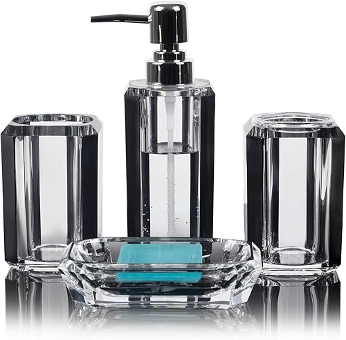 4 piezas de juego de accesorios de baño de acrílico premium, botella de desinfectante de manos, can de loción para baño, caja de jabón de botella