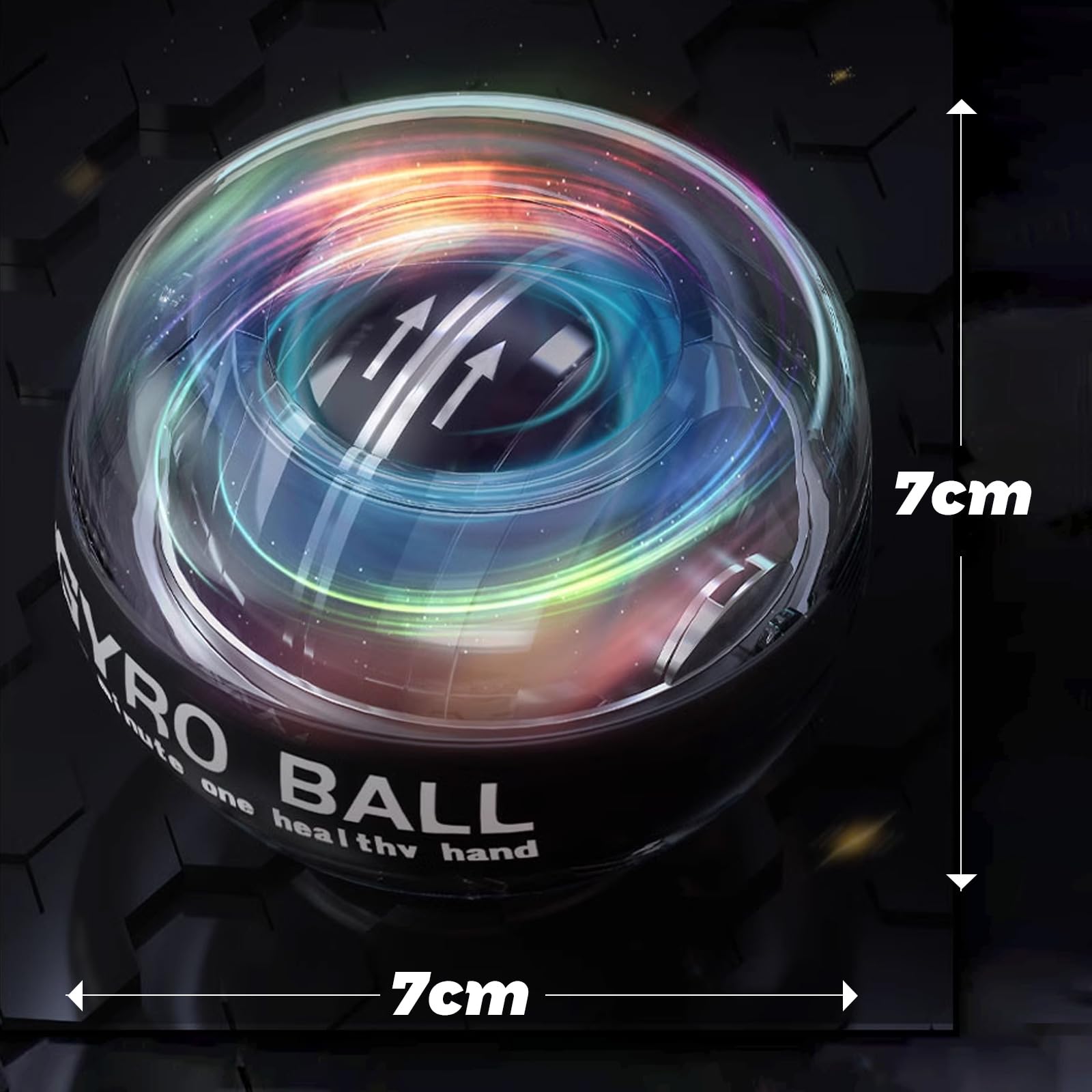 Gyroball, Pallina Giroscopica per Allenamento Polso, 5 Livelli di Resistenza, LED, con Borsa e Braccialetto (Guscio trasparente)