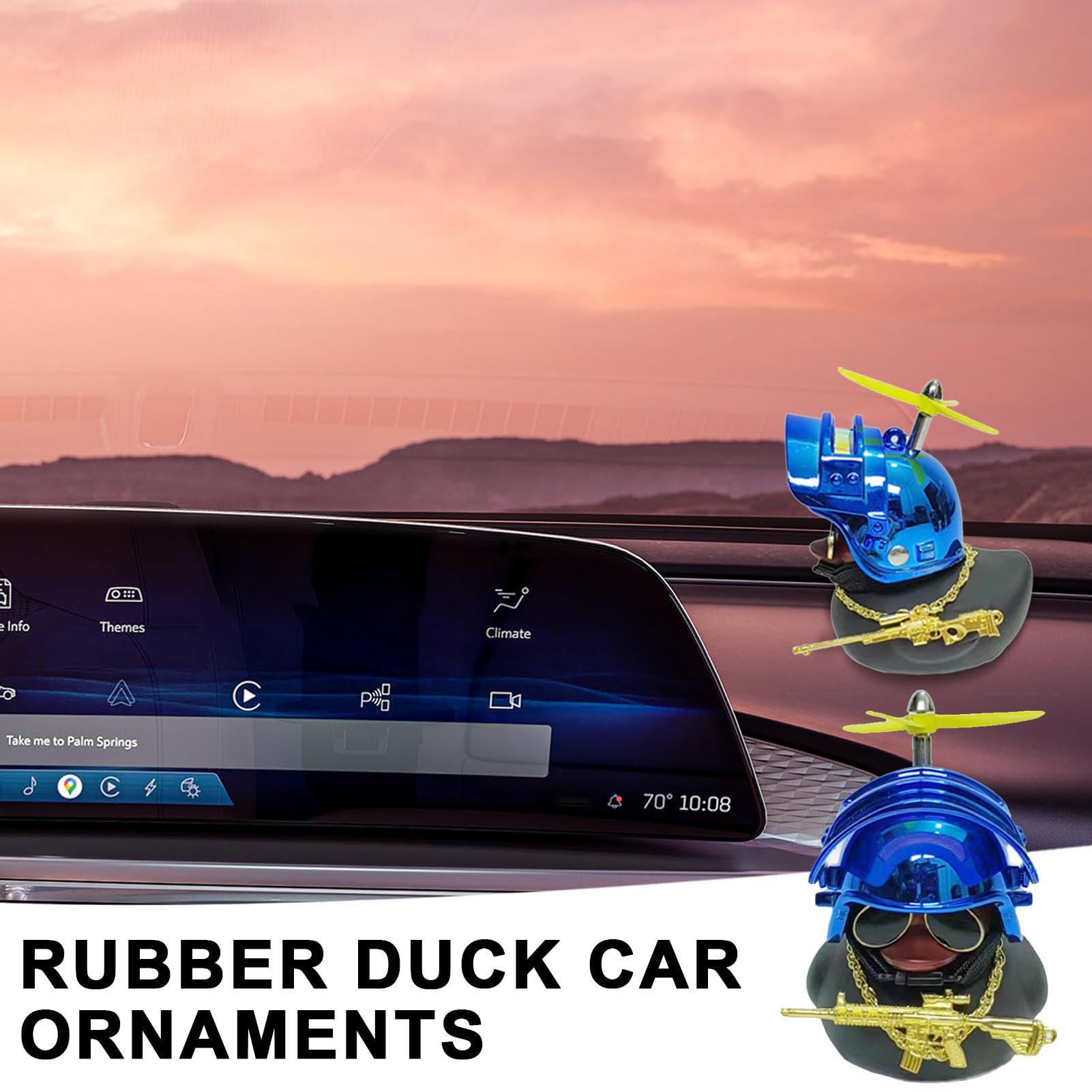 Canard En Silicone Pour Tableau De Bord Voiture - Avec Hélice, Chapeau Et Lunettes - Fixation Adhésive Ou Sangle, Décor Amusant Pour Voiture, Vélo Ou Guidon - 7