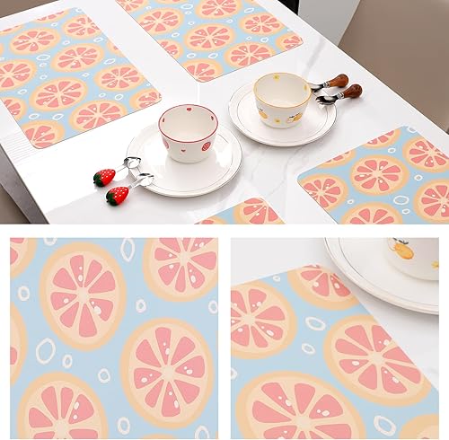 Miniatura 6 de Juego de 4 manteles individuales de cuero lavable, antideslizantes y resistentes al calor, patrones de naranjas adecuados para decoración de mesa,