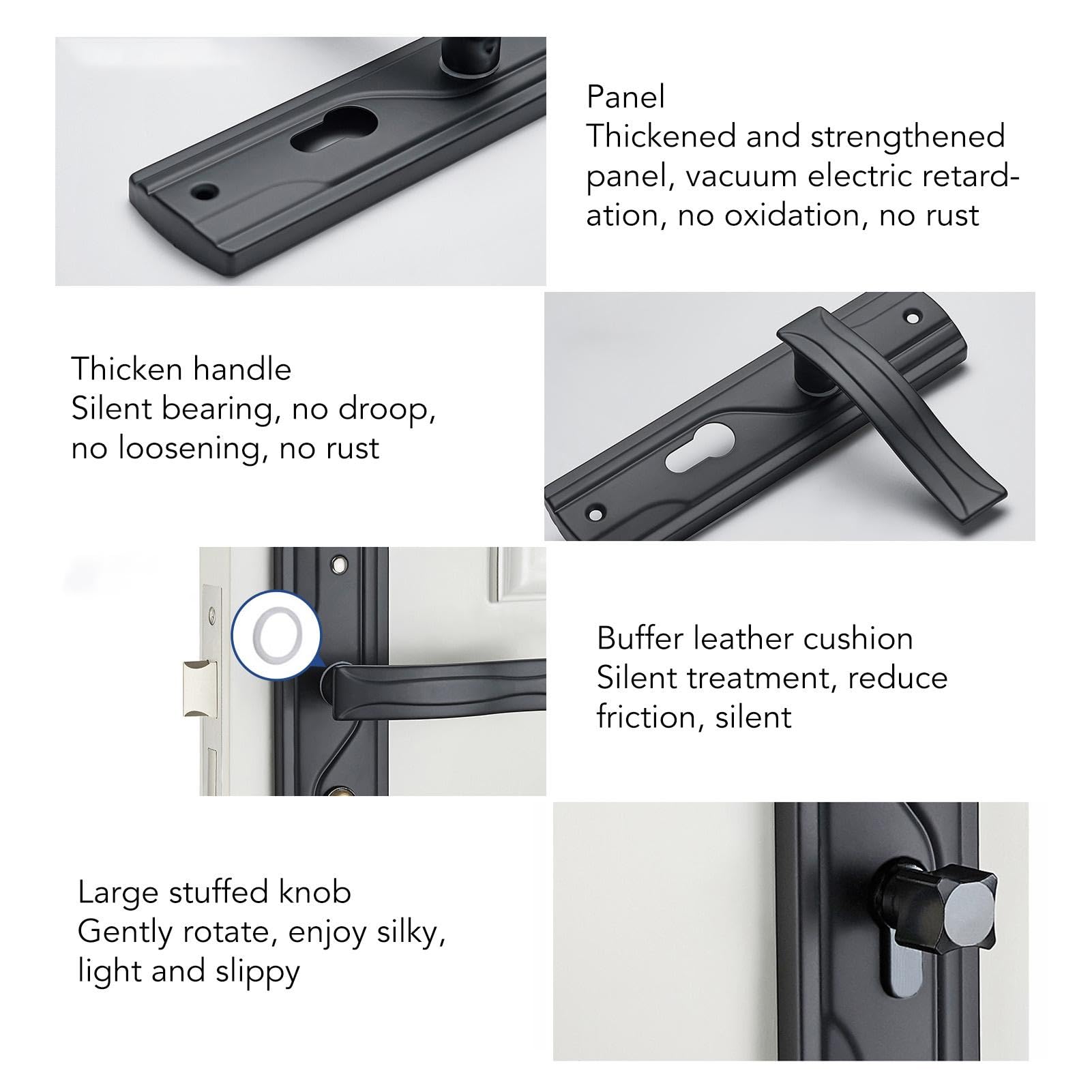 Nikou Cerradura de Manija de Puerta, Manilla Puerta Interior de Acero al Manganeso con Pestillo y Rodamiento Silencioso Universal con Llaves para el Hogar, Dormitorio, Color Negro