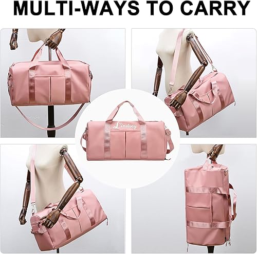 Miniatura 6 de Bolsa de lona personalizada rosa personalizada gimnasio viaje bolsa deportiva nombre bordado seco húmedo bolsas separadas regalo de dama de honor