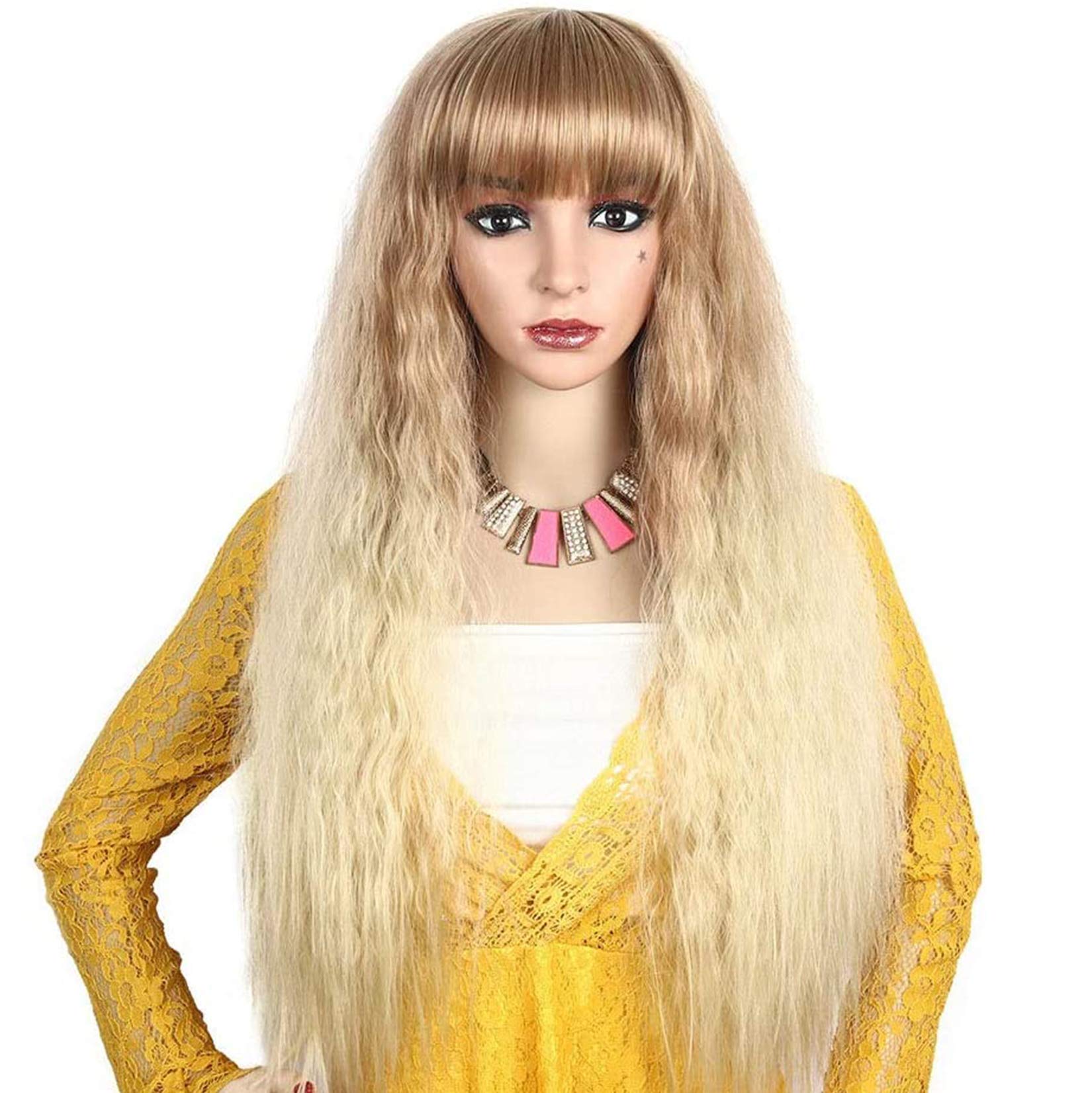 HAOCHIDIAN Wigs European and Fashion Wigs Female Liu Qi Long Hair Fluffy Corn Bronzing Brown Wig,for Daily Wear,Working,Dating