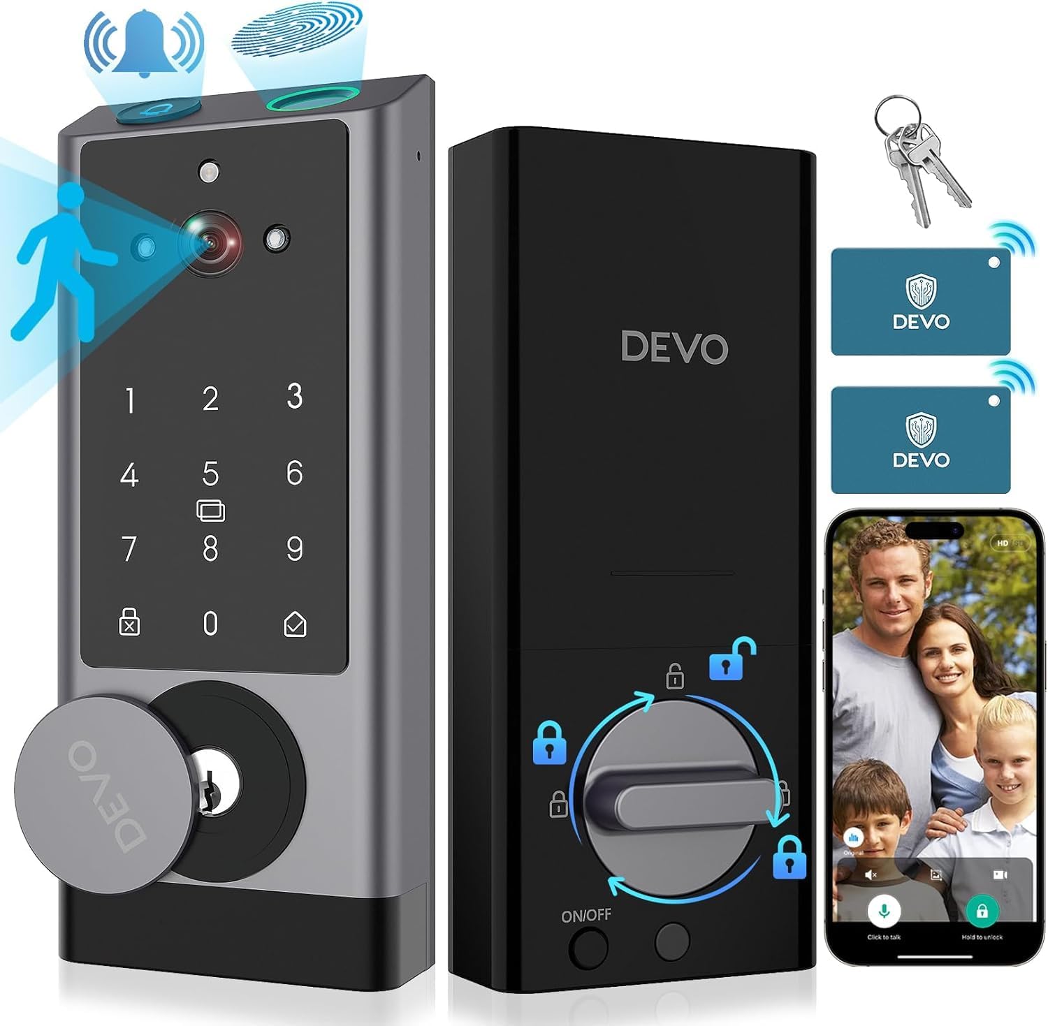 DEVO G1 Video Smart Lock with Camera & Doorbell, 6-in-1 Keyless Entry Door Lock with Fingerprint, App Remote, Auto Lock, Built-in Wi-Fi Smart Deadbolt for Front Door, IP65 Waterproof, Easy Install DEVO G1 Video Smart Lock with Camera & Doorbell, 6-in-1 Keyless Entry Door Lock with Fingerprint, App Remote, Auto Lock, Built-in Wi-Fi Smart Deadbolt for Front Door, IP65 Waterproof, Easy Install