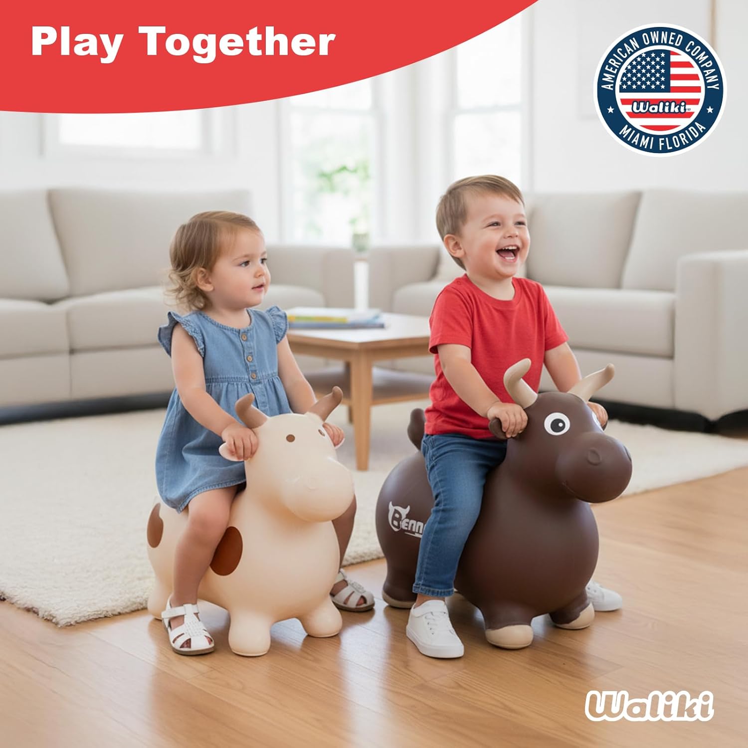 WALIKI Bouncy Horse Hopper | Benny Jumping Bull Inflatable Hopping Pony for Toddlers | Baby Birthday Gift 18 Month 2 3 4 Year Old Kid