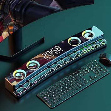 مكبرات صوت كمبيوتر للألعاب Cuifati SH39 مكبرات صوت ألعاب RGB ديناميكية مع مضخم صوت ومكبر صوت سطح مكتب بلوتوث لأجهزة الكمبيوتر المحمولة والشاشات وأجهزة العرض والهواتف والكمبيوتر الشخصي / 5 أسود