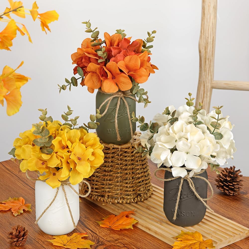 Mason Jar Centerpiece Rustic Autumn Floral Centerpiece for Table Farmhouse Decor Fall Artificial Hydrangea Flowers Thanksgiving Tiered Tray Decoration for Kitchen, Dining Room, Home Decor-Set of 3 - Image 3