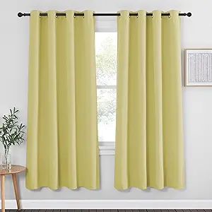 NICETOWN Blackout Curtain Drape 72 inch Long - Grommet Noise Reducing Thermal Insulated Modern Window Treatments for Bedroom Living Room (1 Panel, 52 x 72 Inch, Paler Yellow)