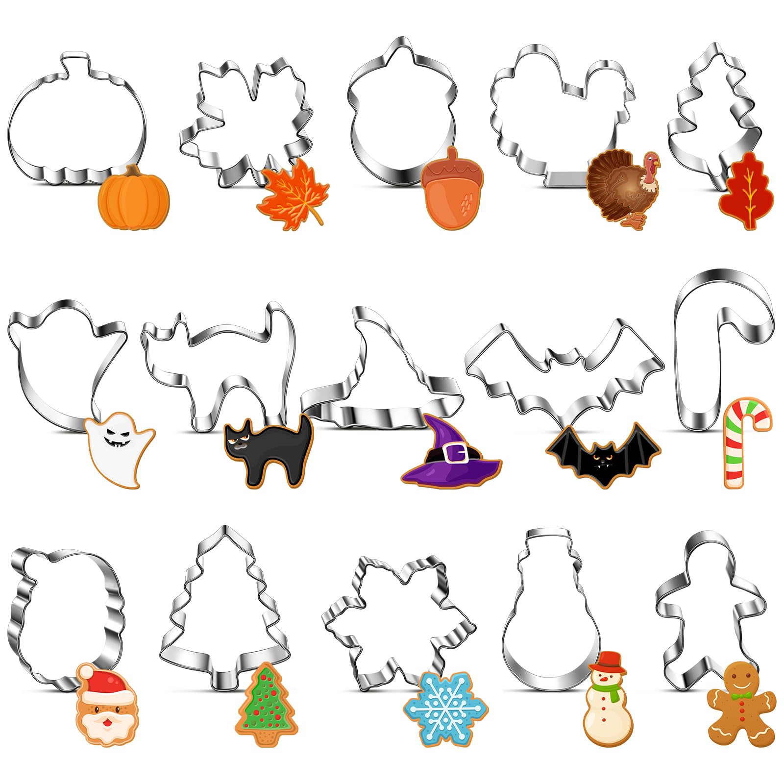 Layhit Juego de 15 cortadores de galletas de otoño, cortadores de galletas de Halloween, calabaza, arce, fantasma, pan de jengibre, para otoño, Acción de Gracias, Halloween, fiesta de Navidad, 15
