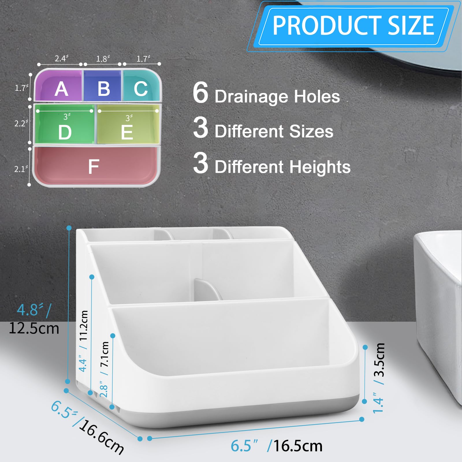 Soporte para cepillo de dientes para baño, desmontable para una fácil limpieza, organizador de almacenamiento multifuncional para encimera, 6 ranuras para cepillo de dientes eléctrico y pasta de
