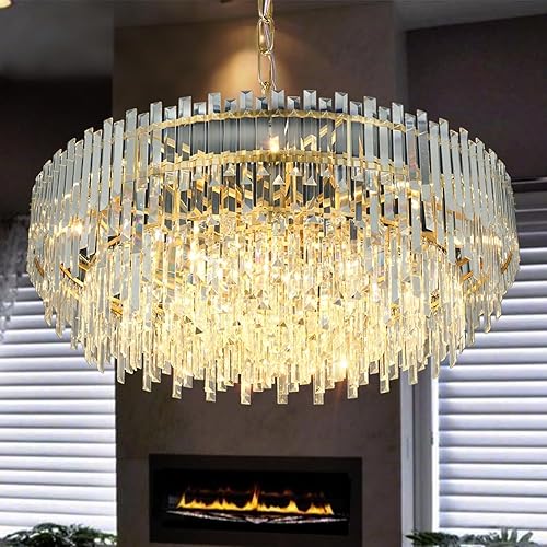 Aheylity Candelabro de cristal dorado moderno lámparas de techo colgantes para comedores sala de estar entrada gota de lluvia colgante redondo 3937