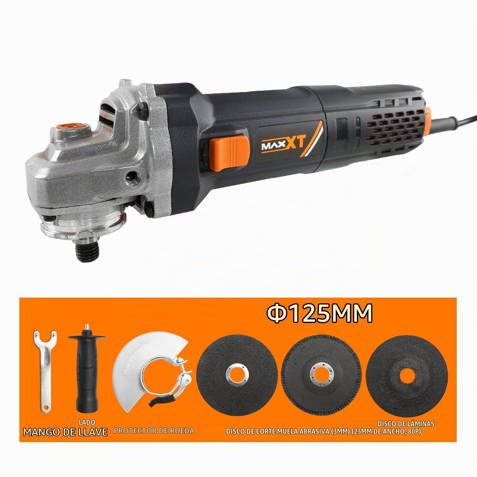 MAXXT Amoladora angular 125 mm | 1700W con Arranque suave & Protección contra sobrecargas – 12.000 rpm para corte, desbaste y pulido de precisión