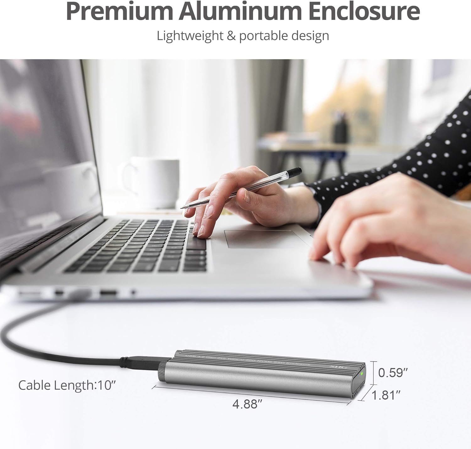 SIIG USB 3.2 Gen 2x2 Type-C 20G M.2 NVMe SSD Enclosure, USB 3.2 Gen 2x2 20Gbps Type-C to NVMe PCIe M-Key, Aluminum Heat Dissipation Design, Thermal pad, Tool Free, UASP, ASM2364 Chipset (JU-SA0X11-S1)