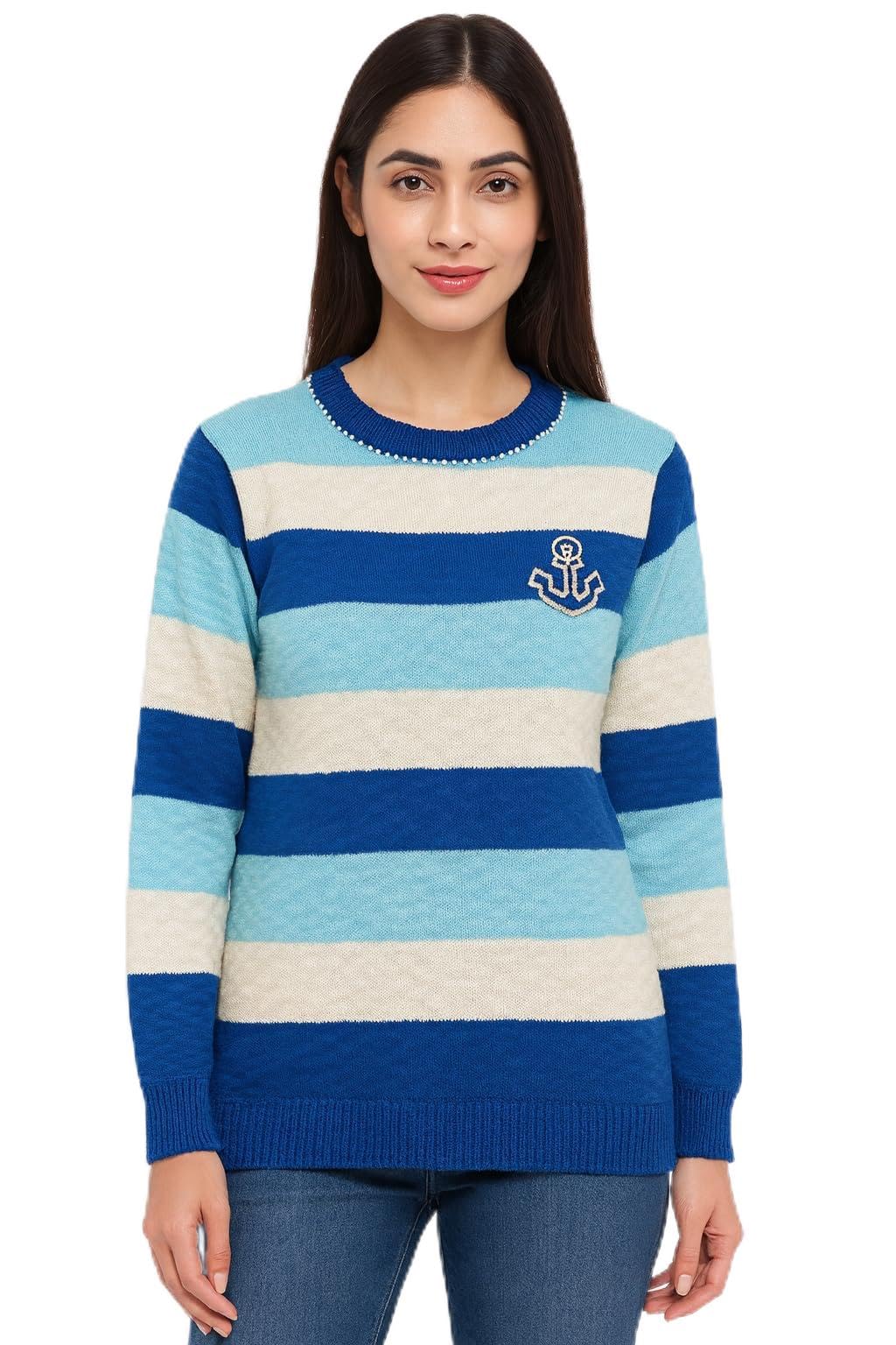 100% Pure Cotton Knitted Sweater Pullover with Emblished Pearls, Women/Girls/Ladies Casual, Office, Top-image-22