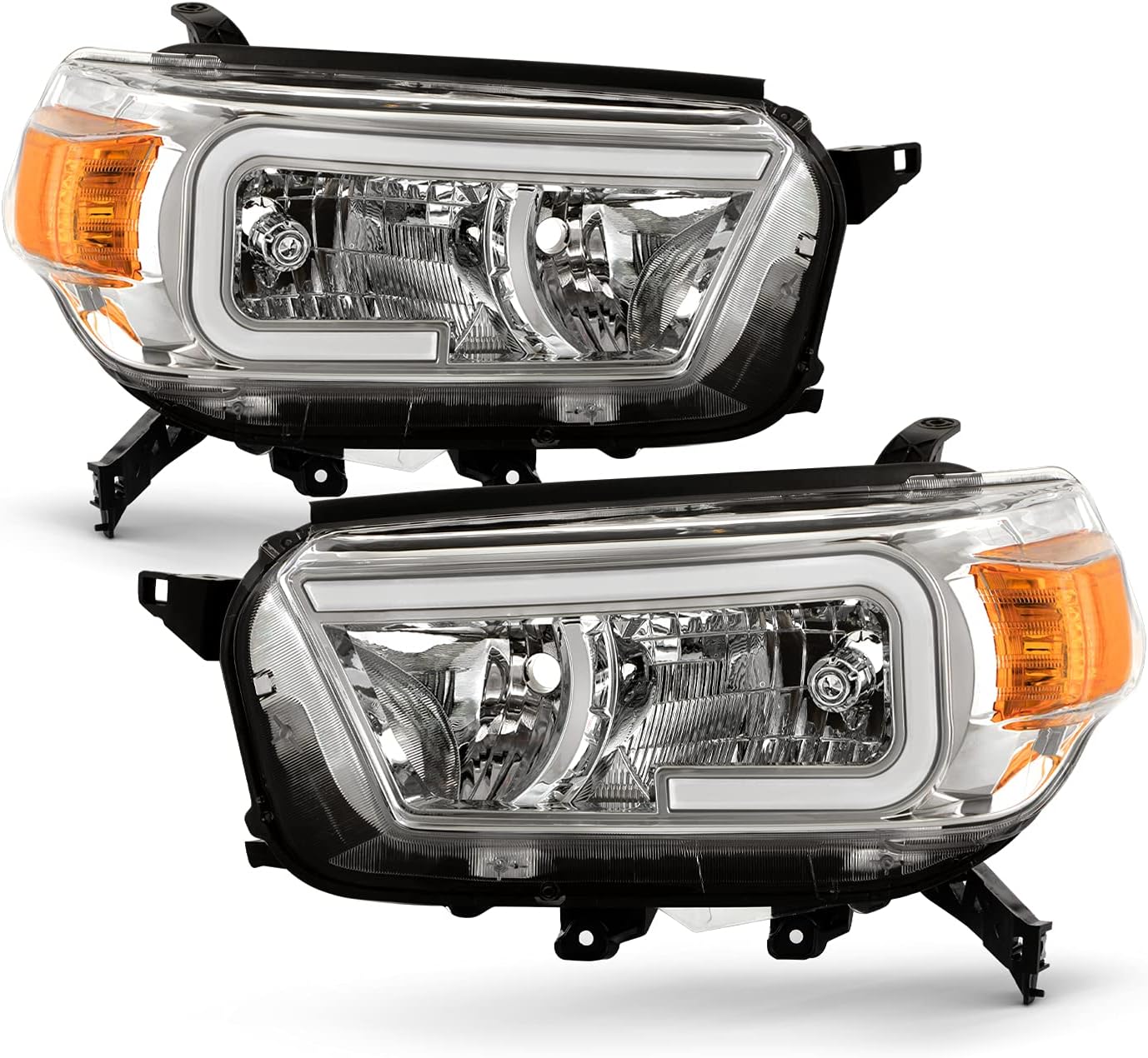 AKKON - Fits 2010-2013 Toyota 4Runner [C-Tube Bar] LED Parking Black Headlights Pair Driver Left+Passenger Right Replacement