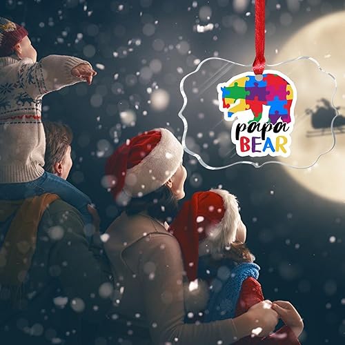 Miniatura 111 de Adorno de Navidad Mama Bear Novedad Acrílico Adornos de Navidad Mama Bear Autismo Rompecabezas Colorido Oso Navidad Colgante Ornamento Puzzle Piezas
