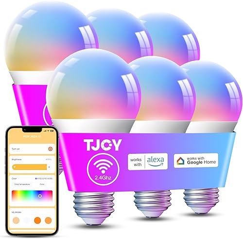 TJOY Paquete de 4 bombillas inteligentes Alexa LED, Bluetooth WiFi compatibles con Alexa y Google Assistant, bombillas RGB que cambian de color, 9 W