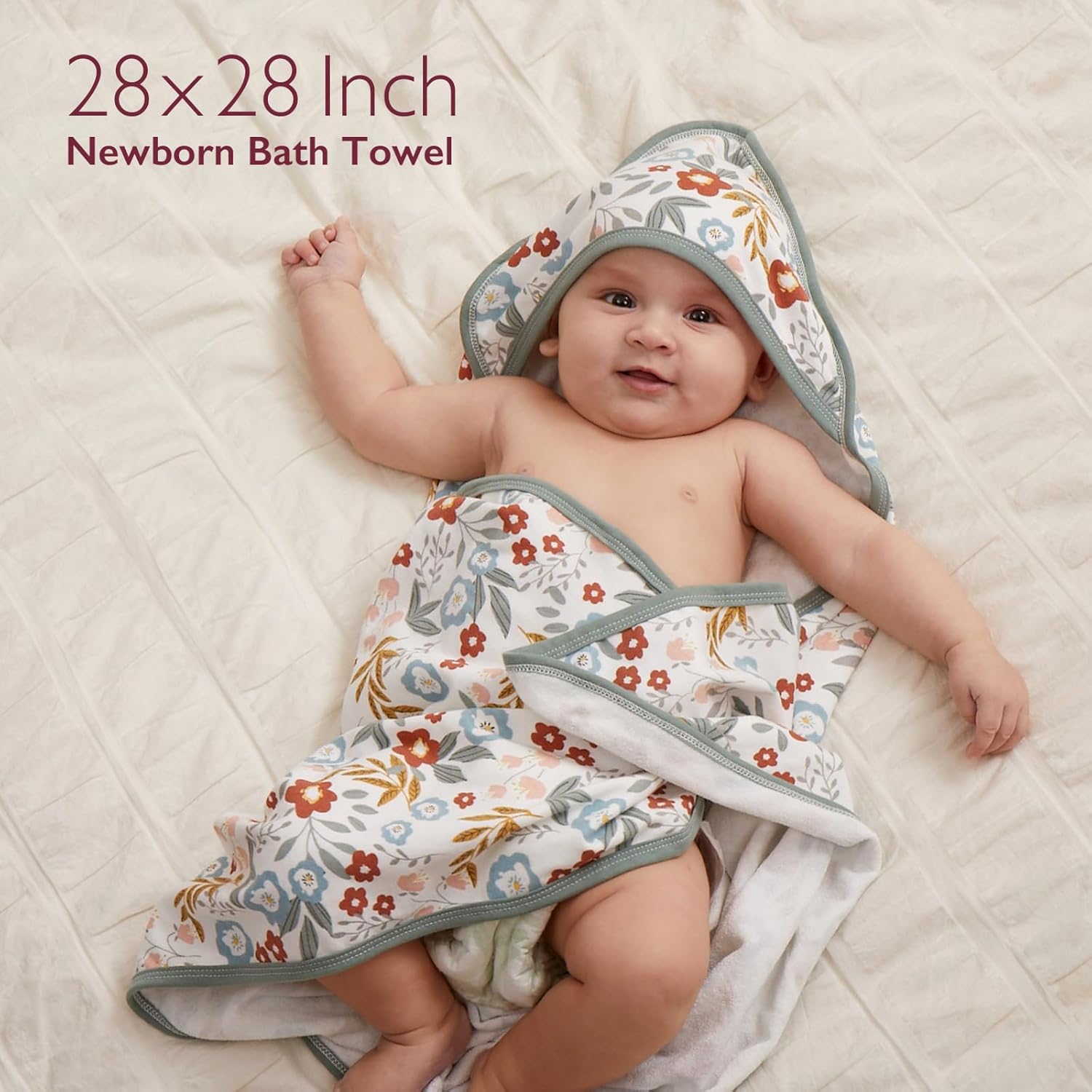 Momcozy Baby Towel with Hooded-2 Pack Soft Bath Towel Set-Shower Gifts or Bath Essential for Infant,Newborn, Toddler (28 X 28 Inch, Petite Blossom) - Image 2