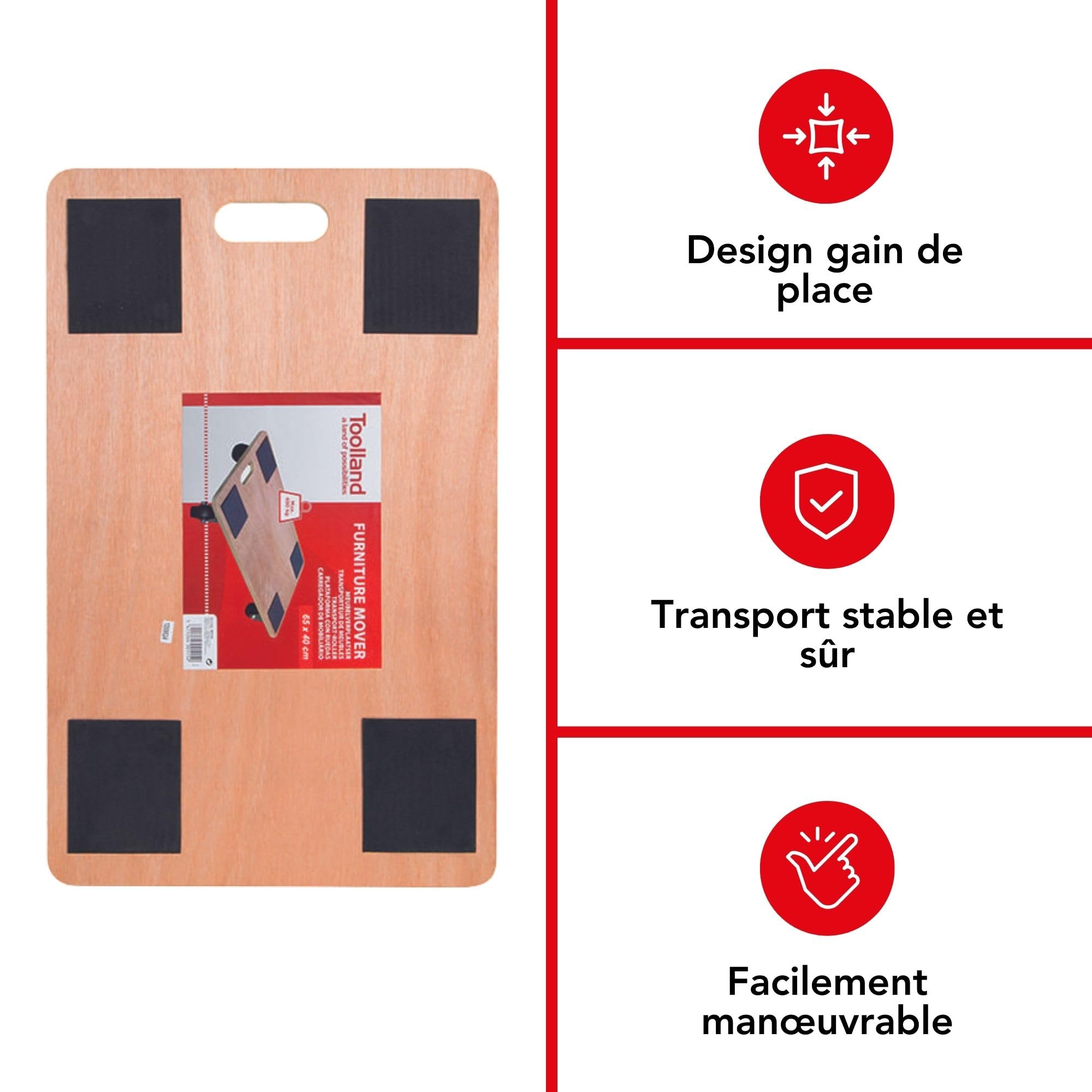 Toolland Rouleur de meubles, avec revêtement antidérapant, 4 patins, poignée intégrée, 4 roulettes en caoutchouc pivotantes, en contreplaqué, capacité de charge jusqu'à 400 kg, bonne maniabilité, 10,5