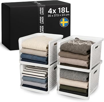 SmartStore 4x Wardrobe Storage Organiser 18L Off White with Handles