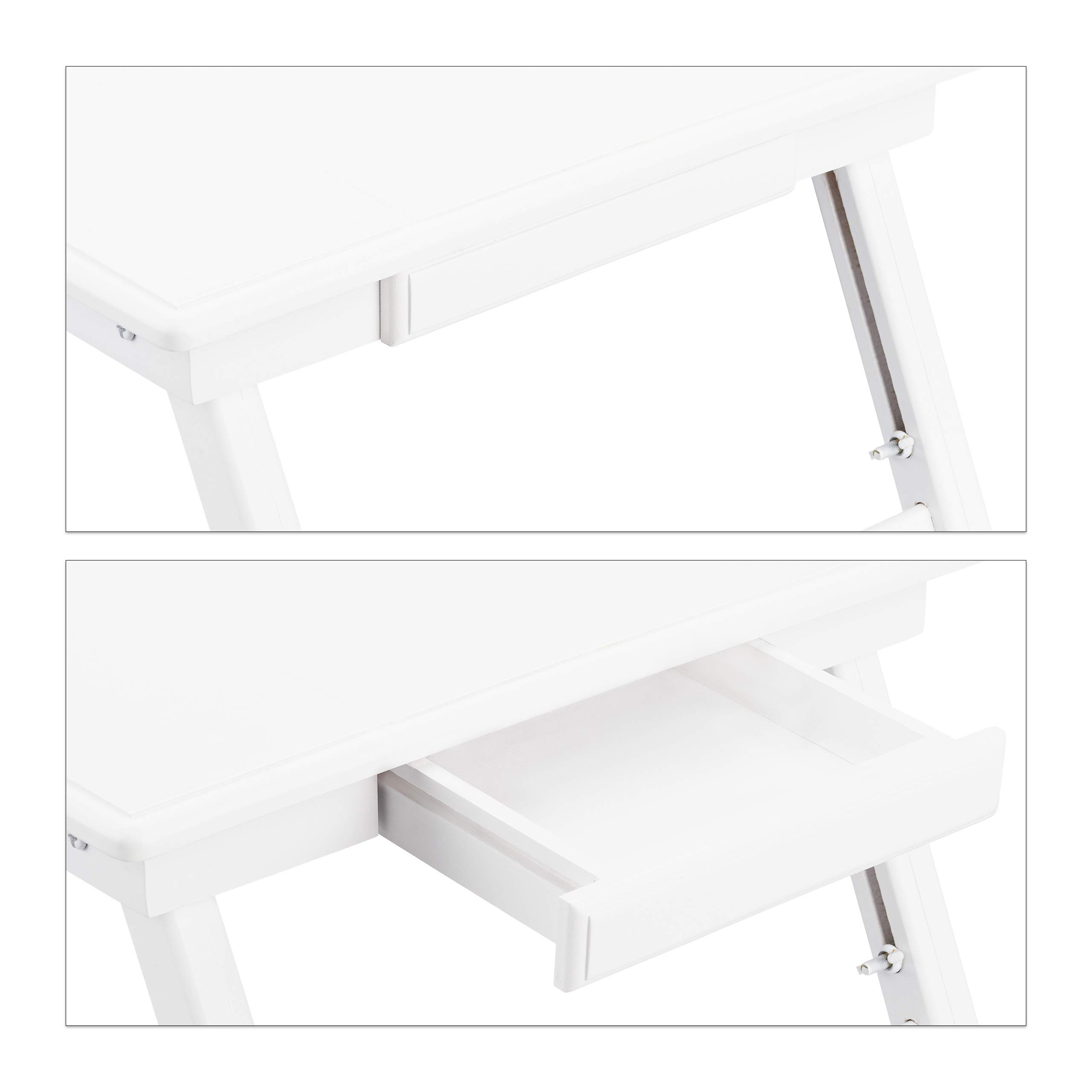 Relaxdays Tavolino Porta PC, Porta Laptop Regolabile, da Letto o Divano, con Cassetto, HLP 24x60x35 cm, Bianco