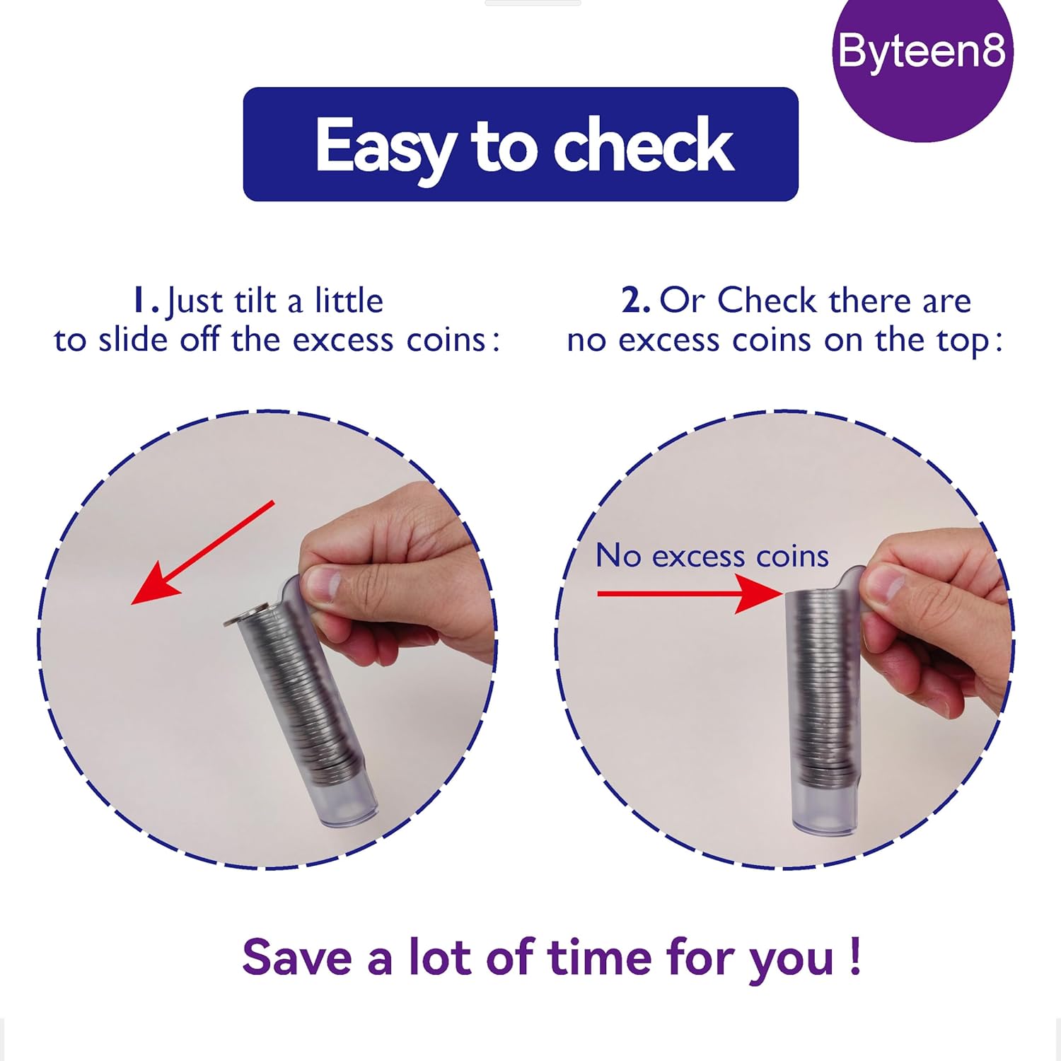 BYTEEN8 코인 롤러 카운팅 튜브 코인 분류기 코인 슬리브 체인지 분류기 코인 카운터 코인 오거나이저 및 코인 홀더 빠르고 정확하게  코인 지갑 코인 백 비우기