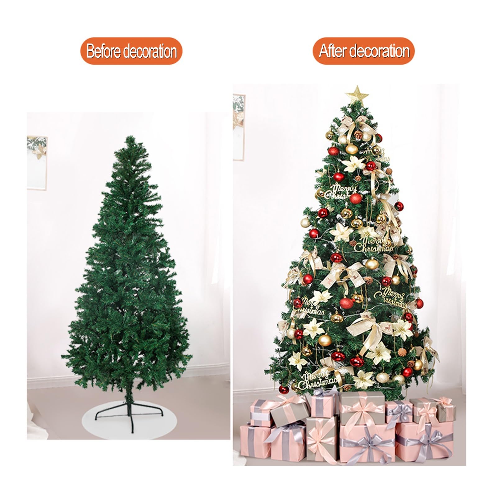 Albero Natale Preilluminato, Alberi di Natale Artificiali, Facile da Montare, Decorazioni con Fiocchi, Palline, Pigne, Fiori di Natale, Ecc., Decorazioni Natalizie per la Casa(5ft)