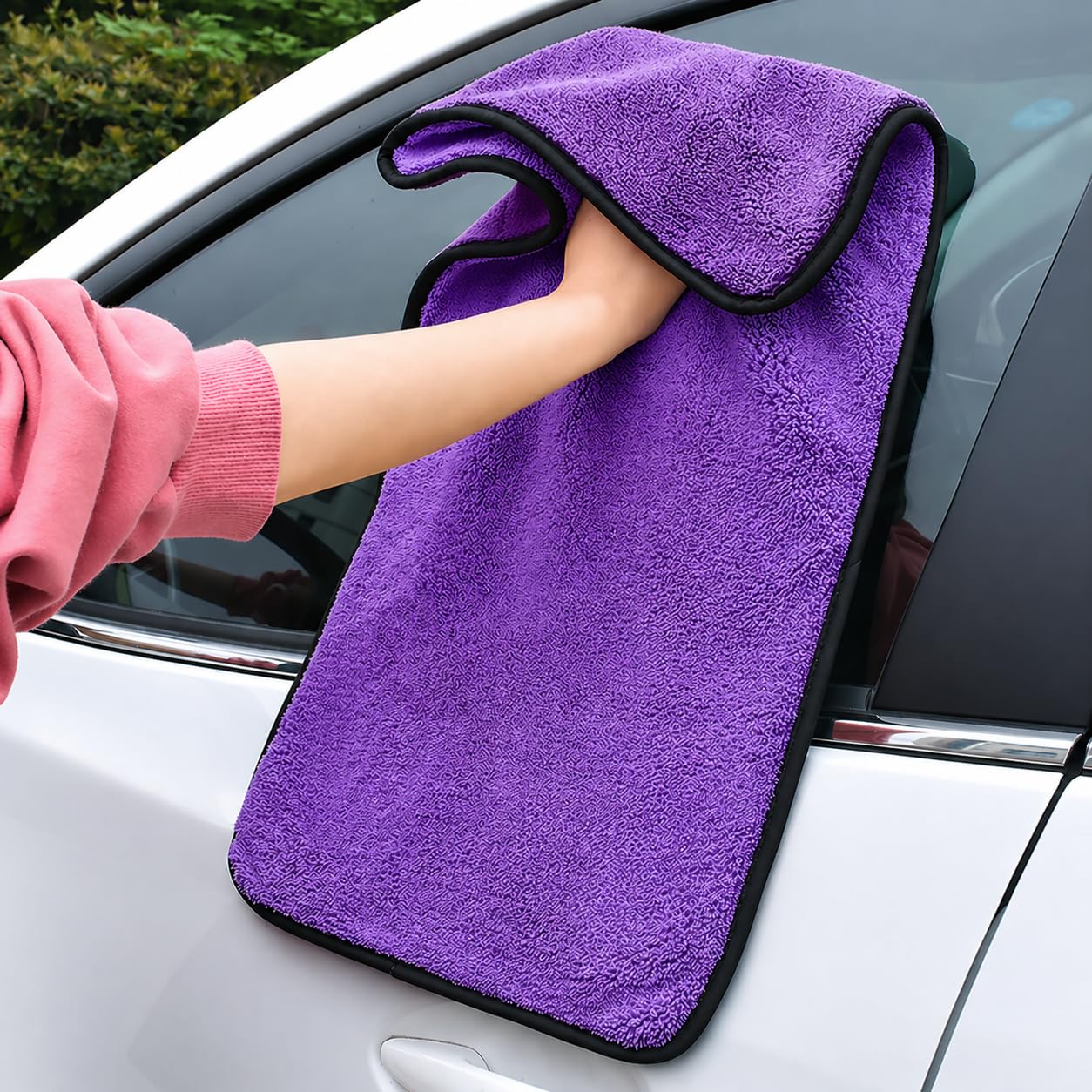 Microfiber Cleaning Cloths | Car Drying Towel 40x60 cm | 500 GSM Thick Dual Pile Cloth | Streak-Free Shine for Car, Bike & Glass | Microfibre Gym Towel | Highly Absorbent (Purple)-image-33