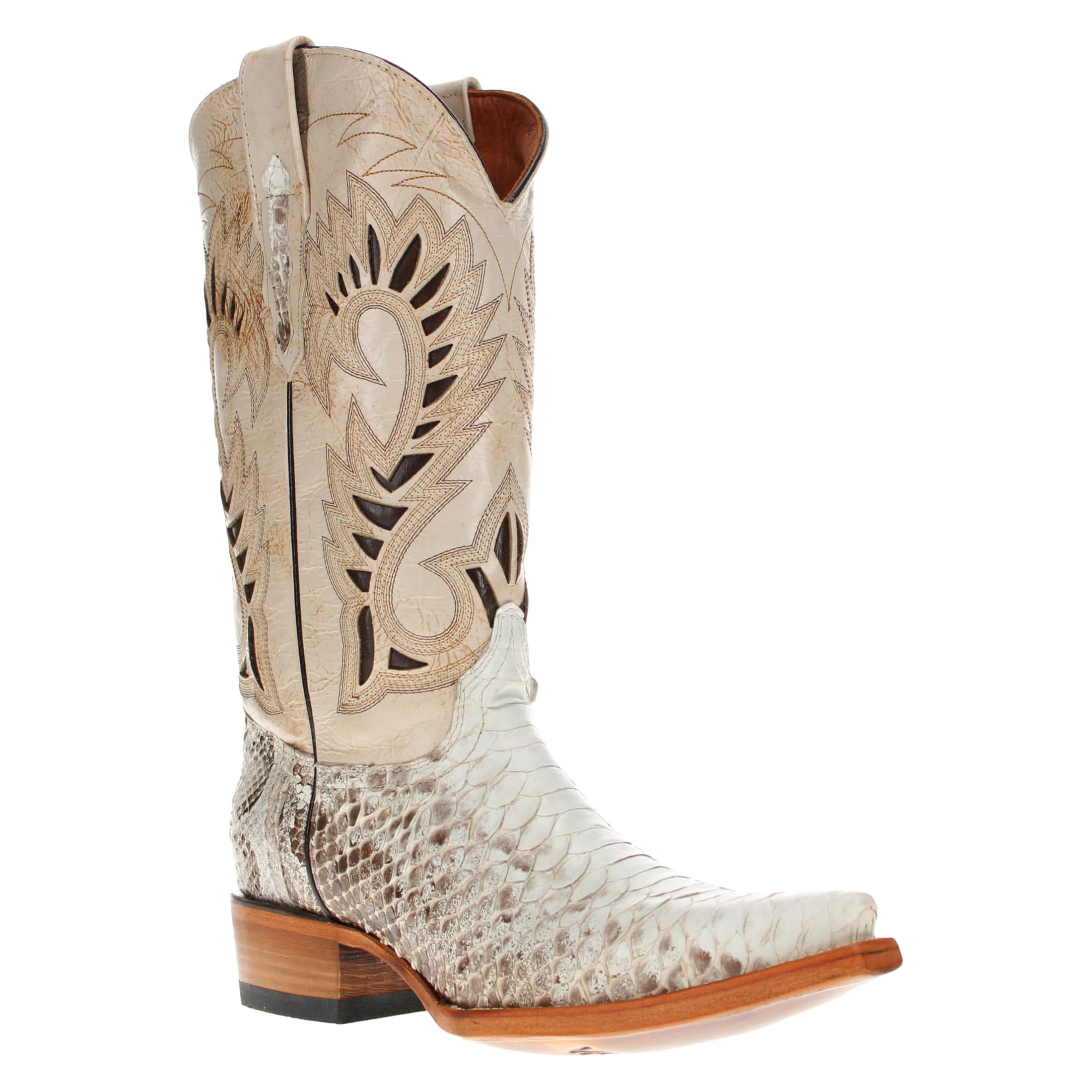 Vaccari Men's Oliver Genuine Natural Python Snip Toe Cowboy Western Boots