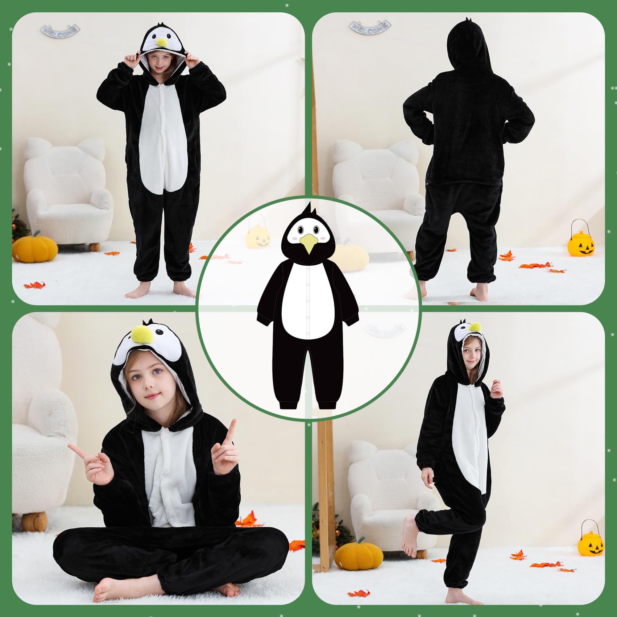 HAHASHOW Combinaison Pyjama Enfant Grenouillère Surpyjama Enfants Cosplay Cartoon Animaux à Capuche Unisexe Grenouillères Vêtements de Nuit Garcon Fille 3-12 Ans
