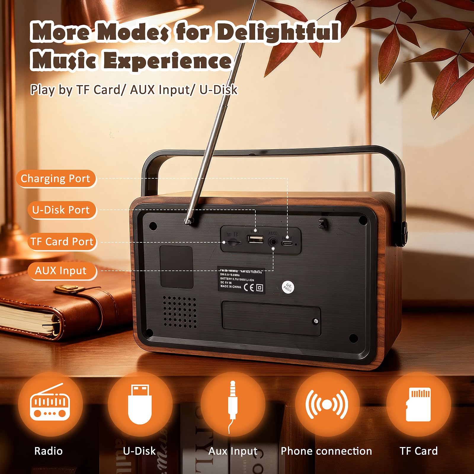 Radio Vintage AM/FM/SW - Radio Vintage Portable avec Batterie Rechargeable & Bluetooth, Enceinte Haut-Parleur avec Lecture AUX/USB/TF, Idéale pour Maison, Jardin & Urgences