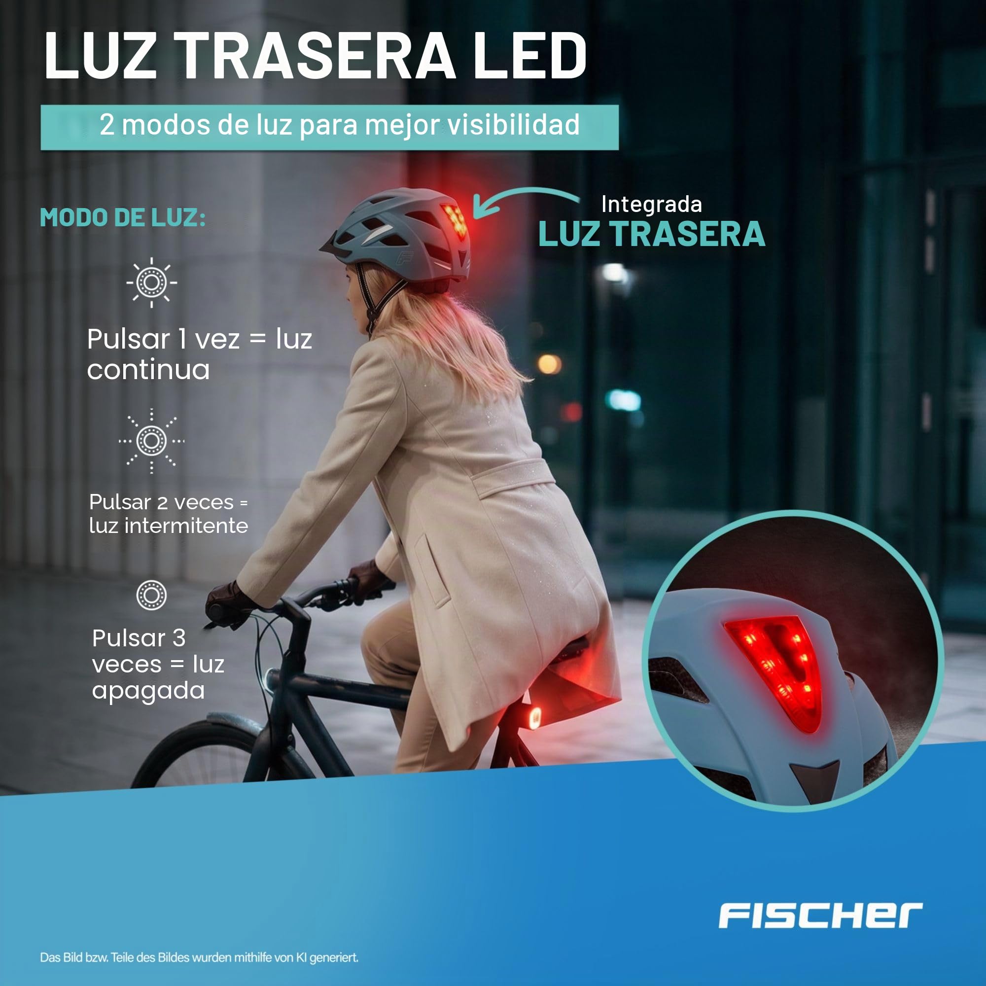 Fischer Urban Plus - Casco de Ciclismo con luz Trasera LED integrada para Hombre y Mujer