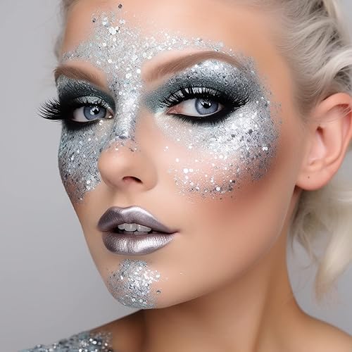 Miniatura 6 de BOBISUKA Palo de pintura facial plateada, palos de pintura de cuerpo completo plateado metálico impermeable, kit de pintura mezclable para