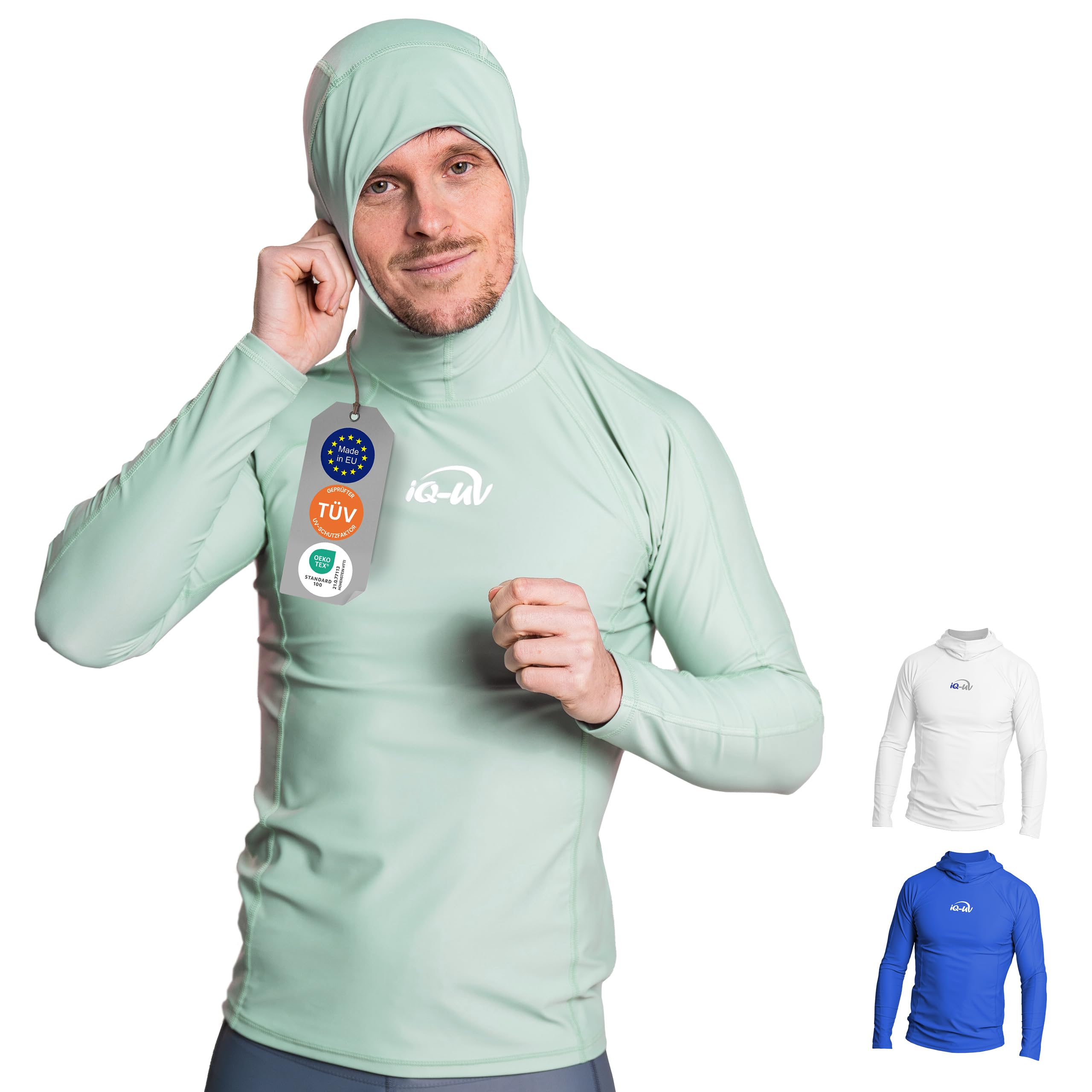 iQ-UV Koszulka męska z kapturem z długim rękawem – Rashguard dla mężczyzn z ochroną przeciwsłoneczną UPF 50+ do uprawiania sportów wodnych – koszulka do pływania dla mężczyzn – oddychająca i