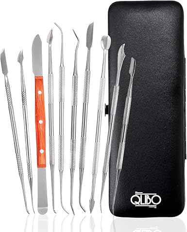 Amazon Co Jp Qlibo スパチュラ セット 造形 粘土細工 ツール ステンレス製 ヘラ 10本セット 初心者 上級者 専用ケース付き ホビー