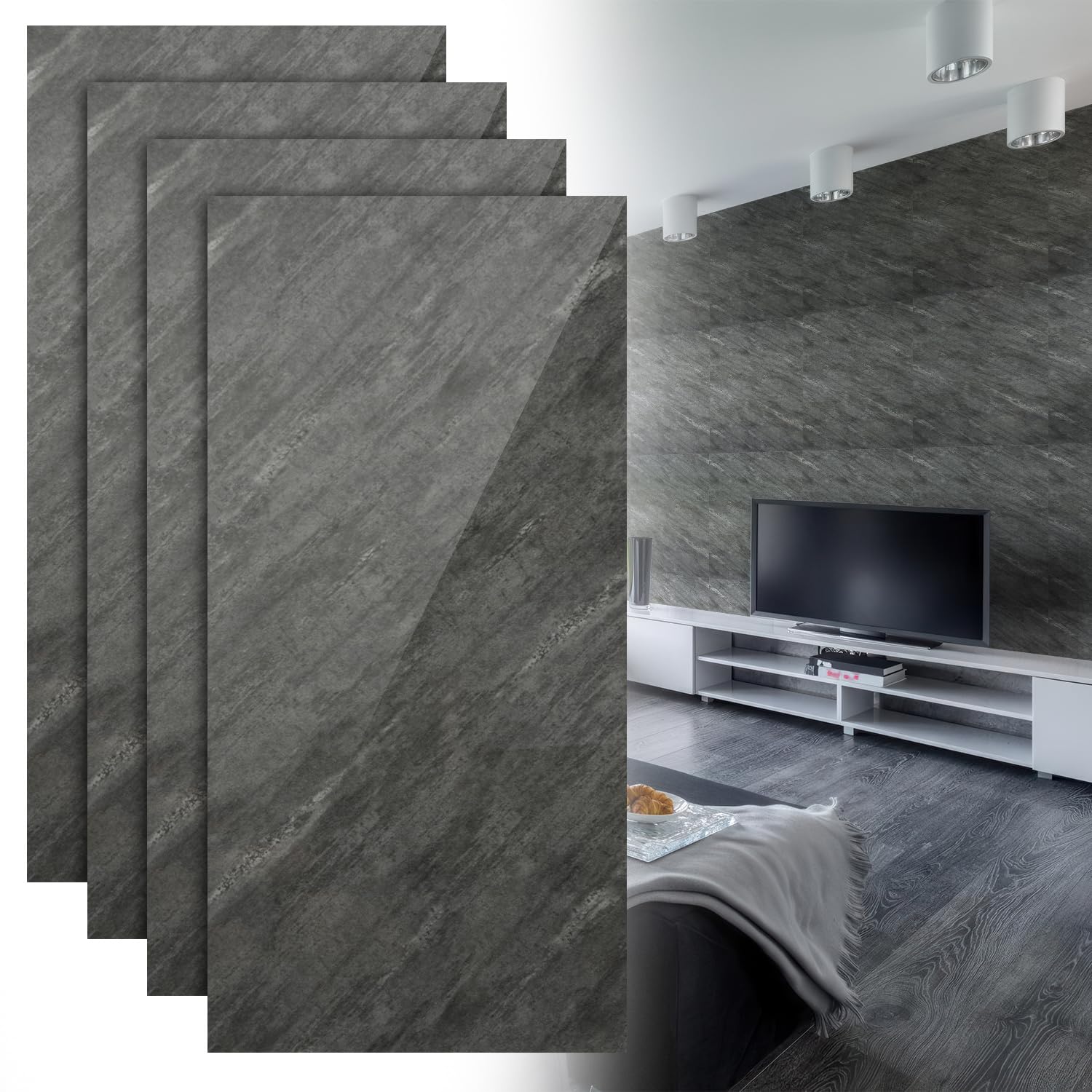 60 x 120 cm imitacja marmuru tylna ścianka kuchenna, szara, 4 sztuki