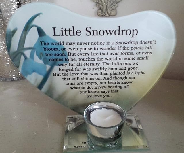 Little Snowdrop Heart Shaped T Light Holder with Special Verse: The little one we longed for was swiftly here and gone....